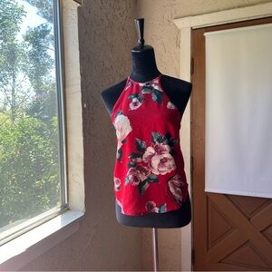 🦋 Abercrombie & Fitch Size XS Red Floral Sleeveless High Neck Tank Top ❤️🌸